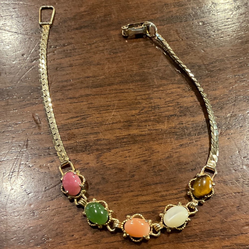 Beautiful and Delicate Gold Tone Multi-Stone Bracelet